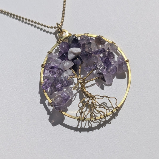 Eternal Canopy: Chain Necklace with Tree of Life Gemstone Pendant