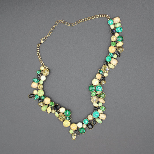 Emerald Eclipse: Handmade Faceted Green Sparkle Statement Necklace