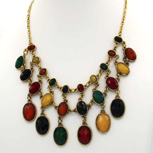 Chandelier Chic: Modernist Jewel Toned Glass Bib Statement Necklace