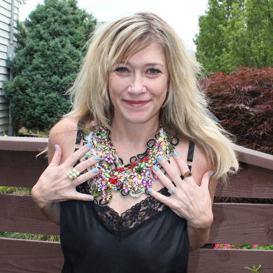 Crystal Tapestry: Handmade Wearable Art: Rhinestone Crystal Bib Statement Necklace