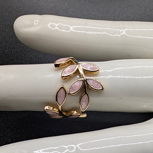 Open Canopy: Leaf-Inspired Cuff Ring with Natural Stone Accent