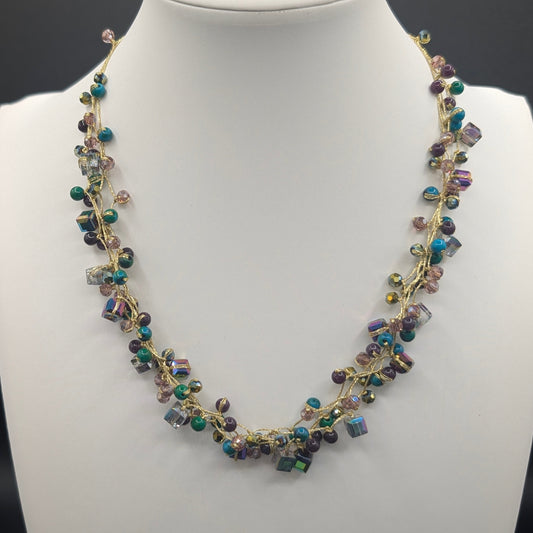 Celestial Twist: Knotted Silk Torsade Necklace with Twilight Sparkle