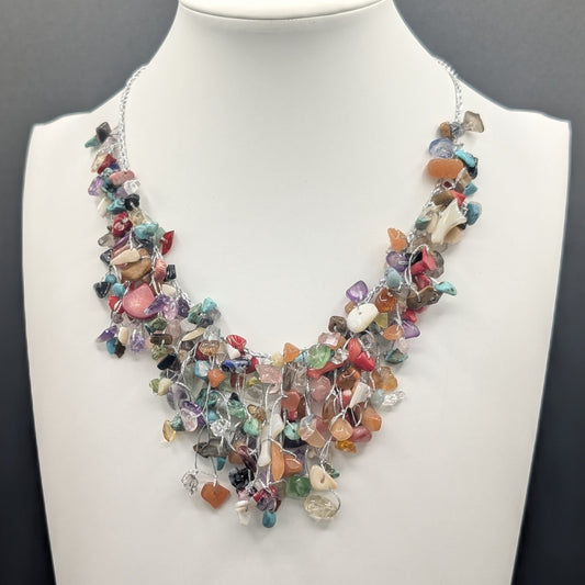 Tangled Constellation Silk Knotted Necklace: A Symphony of Stones and Color