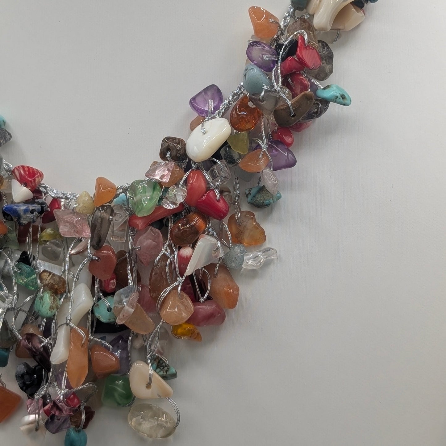 Tangled Constellation Silk Knotted Necklace: A Symphony of Stones and Color