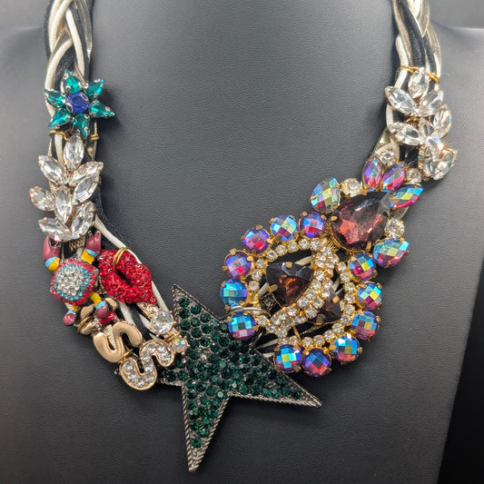 Ribbon Riot: Handmade Braided Ribbon Sparkle Charm Necklace