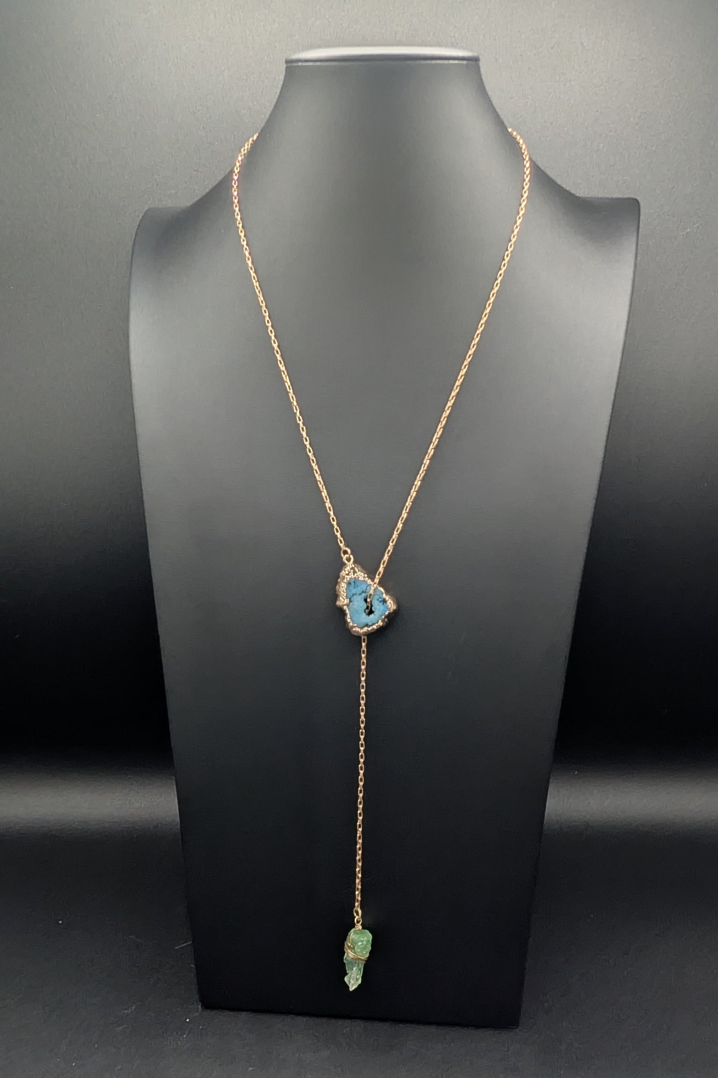 Stone Passage: Slip-Through Lariat Necklace with Natural Stone and Crystal Pendant