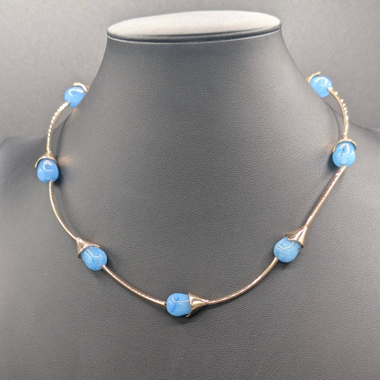 Arctic Halo: Blue Agate Stone Necklace