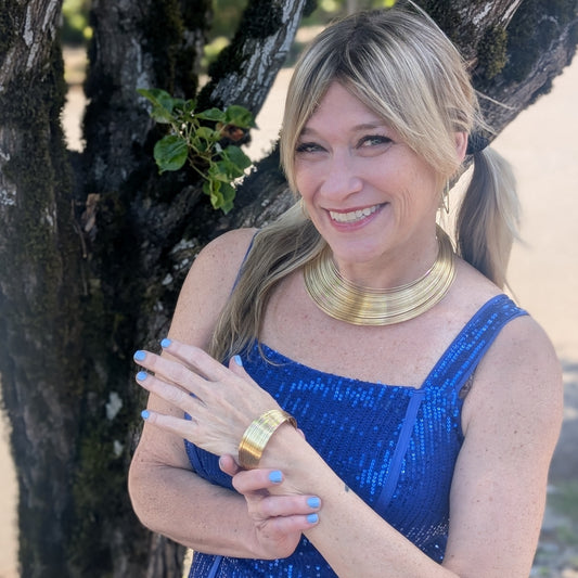 Gilded Pulse: Multi-Layer Gold-Tone Collar Choker & Cuff Bracelet Set