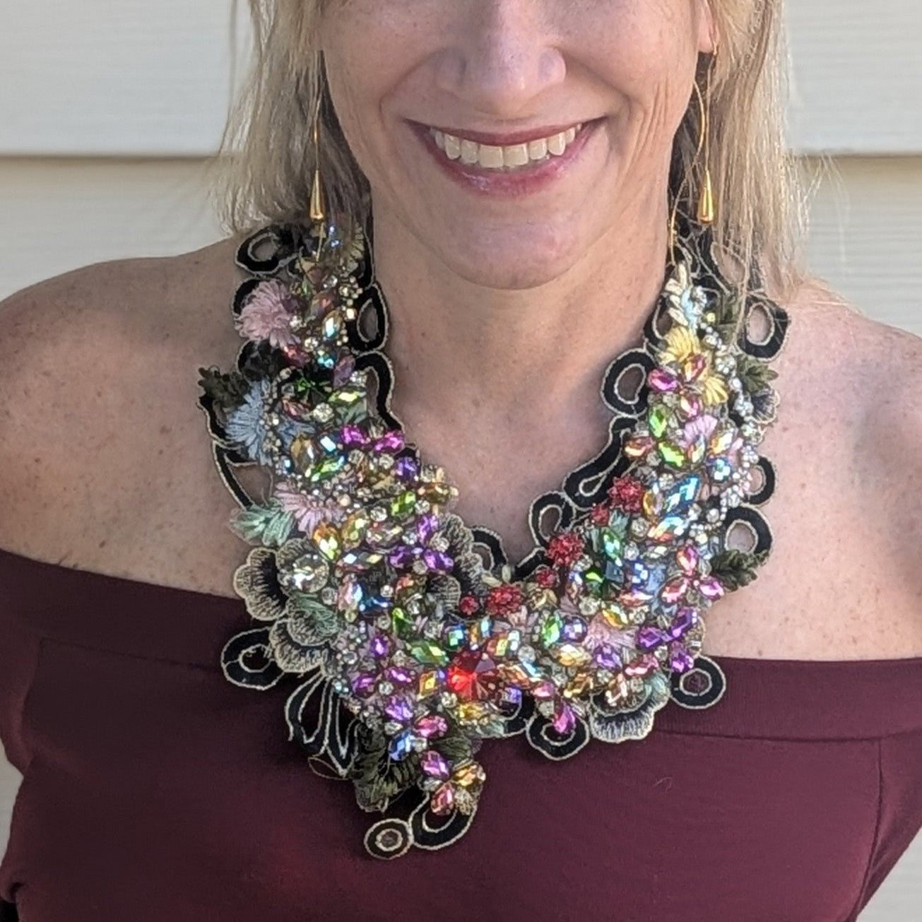 Crystal Tapestry: Handmade Wearable Art: Rhinestone Crystal Bib Statement Necklace