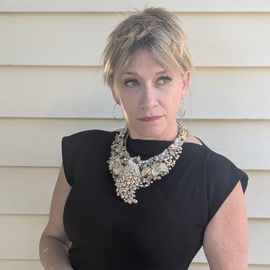 Shimmer Strut: Big Ass Sparkle Rhinestone Peacock Breastshield Statement Necklace