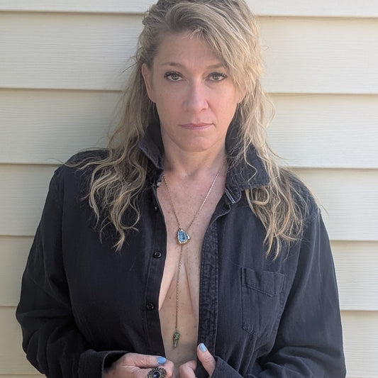 Stone Passage: Slip-Through Lariat Necklace with Natural Stone and Crystal Pendant