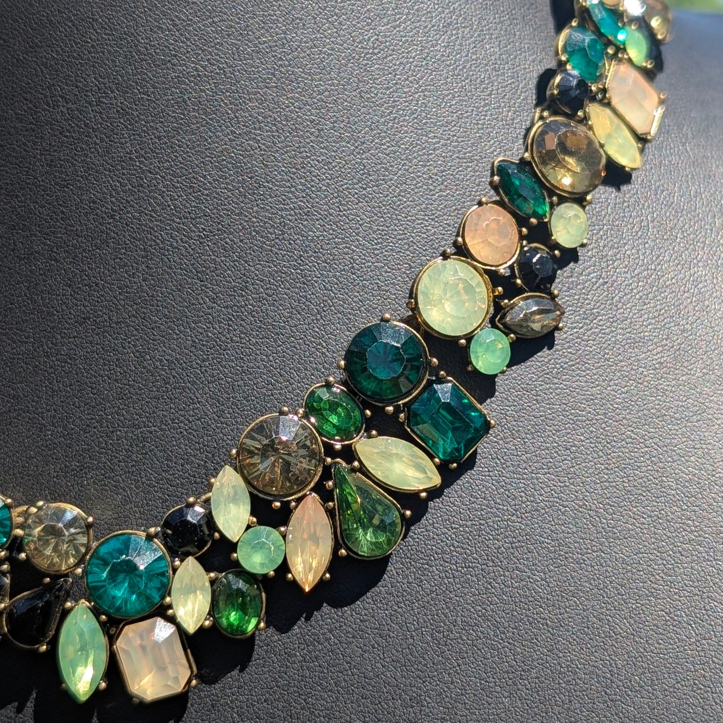 Emerald Eclipse: Handmade Faceted Green Sparkle Statement Necklace