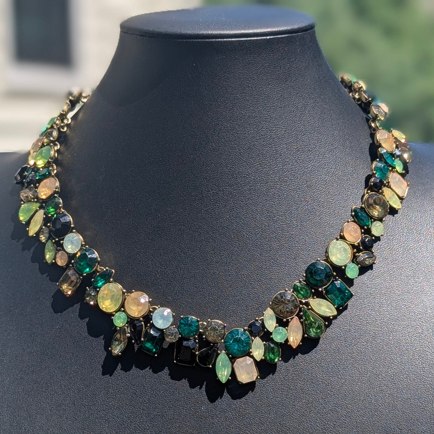 Emerald Eclipse: Handmade Faceted Green Sparkle Statement Necklace