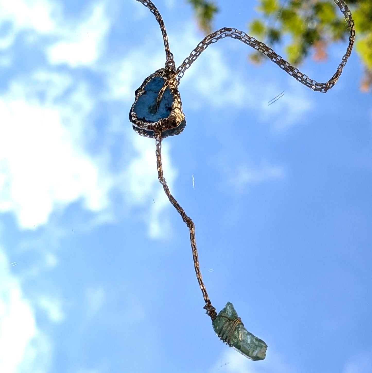 Stone Passage: Slip-Through Lariat Necklace with Natural Stone and Crystal Pendant