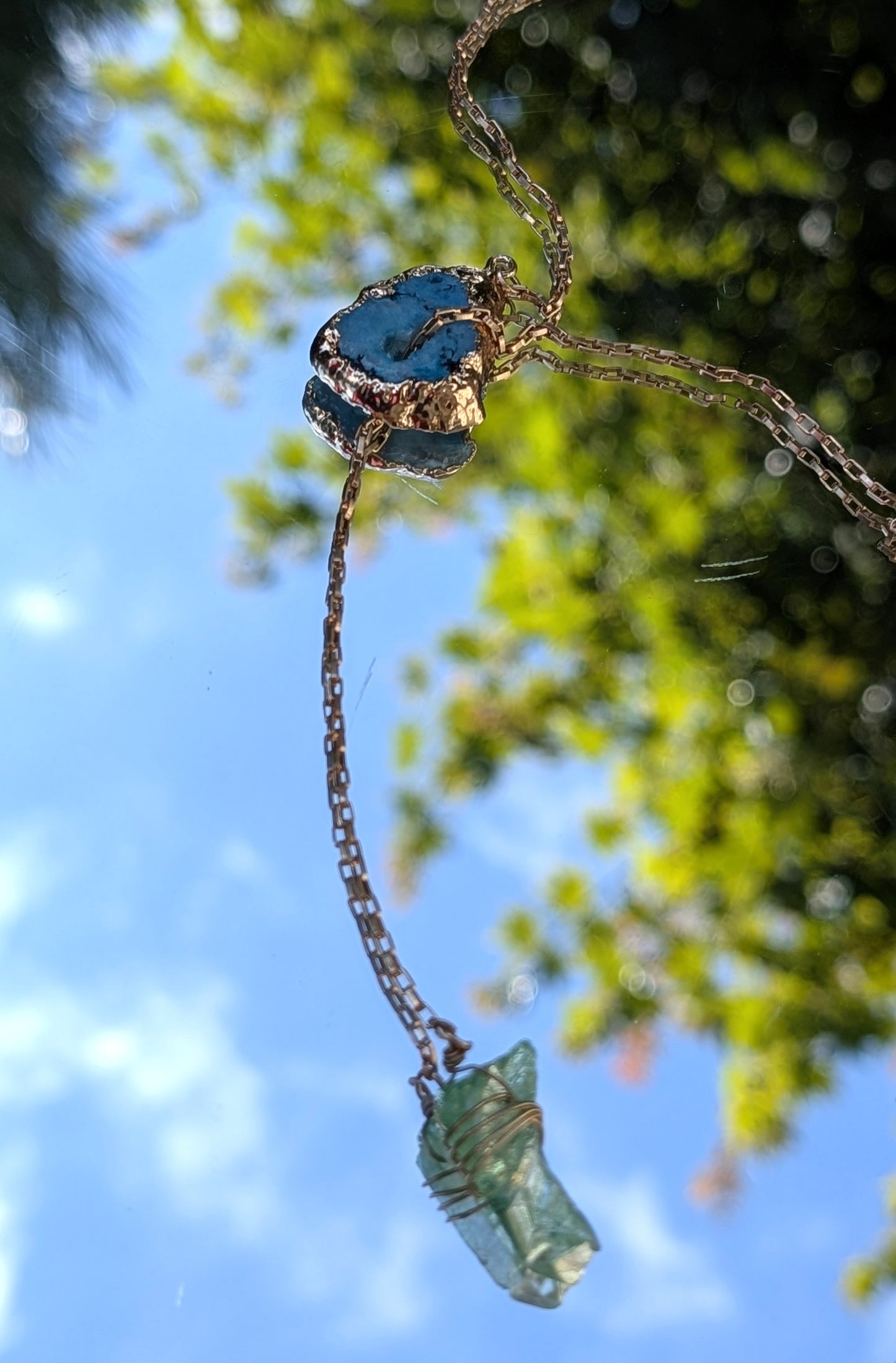 Stone Passage: Slip-Through Lariat Necklace with Natural Stone and Crystal Pendant