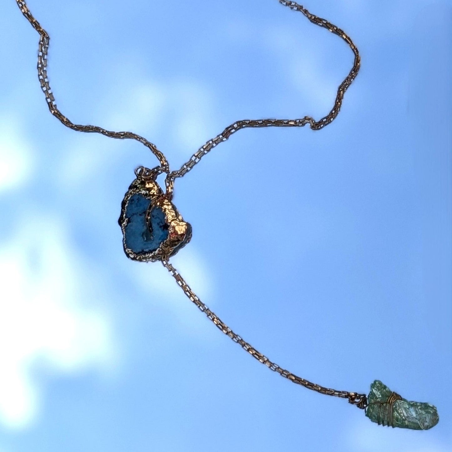 Stone Passage: Slip-Through Lariat Necklace with Natural Stone and Crystal Pendant