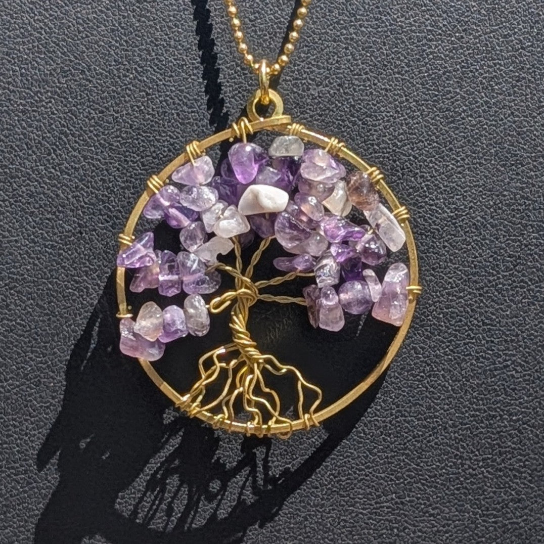 Eternal Canopy: Chain Necklace with Tree of Life Gemstone Pendant