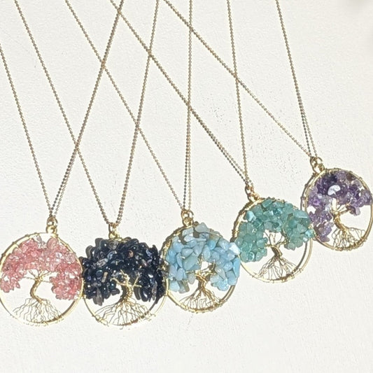 Eternal Canopy: Chain Necklace with Tree of Life Gemstone Pendant