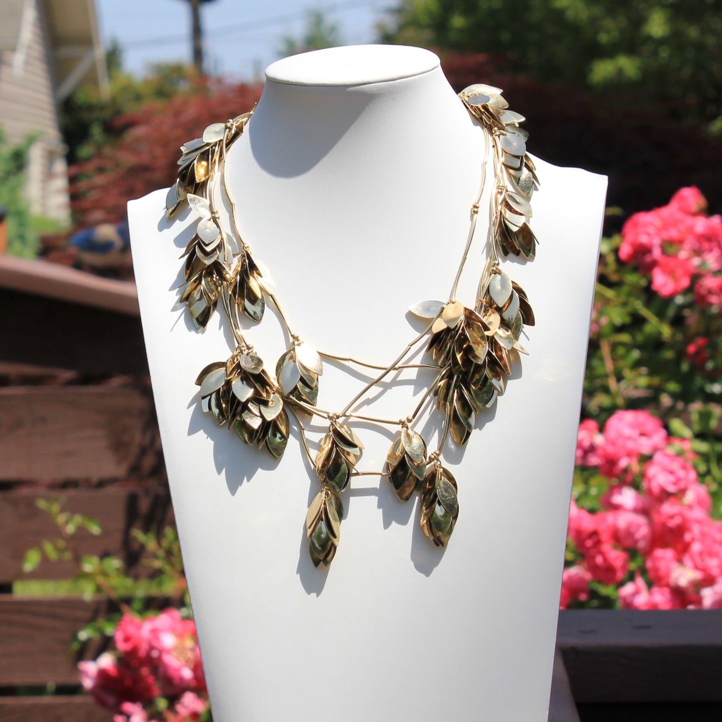 Wildleaf Symphony: Stylized Cascading Leaf Cluster “Neck Mess” Necklace