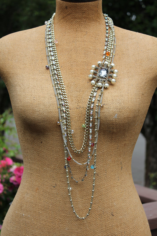 Ethereal Drapes: Exquisite Multi Strand Lariat Rope Necklace