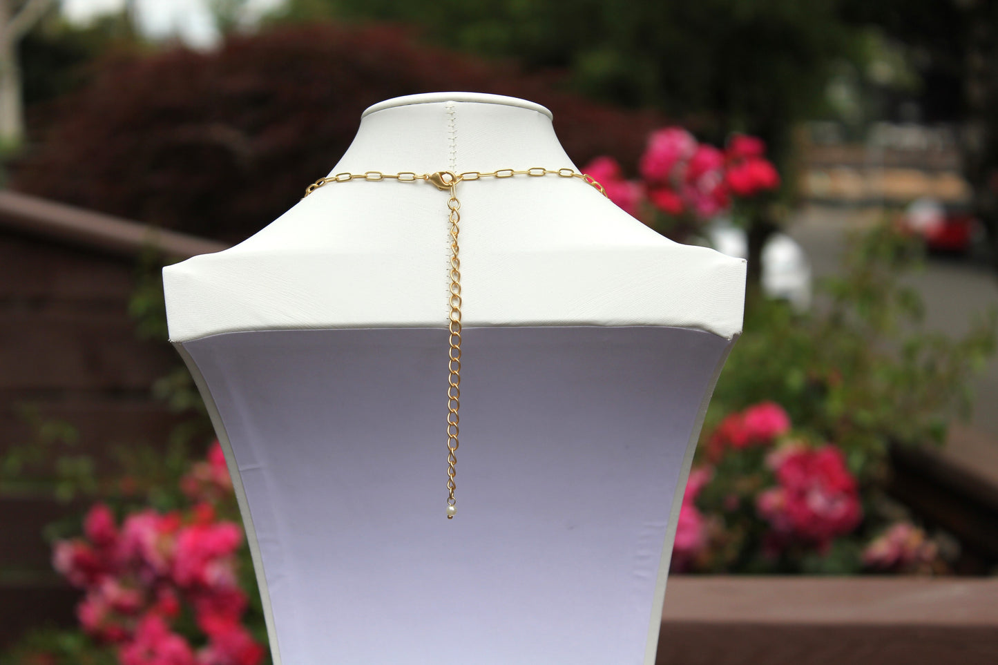 Solstice Path: Long Boho Necklace with Wood Beads, Metal Accents & Polished Stone Pendant