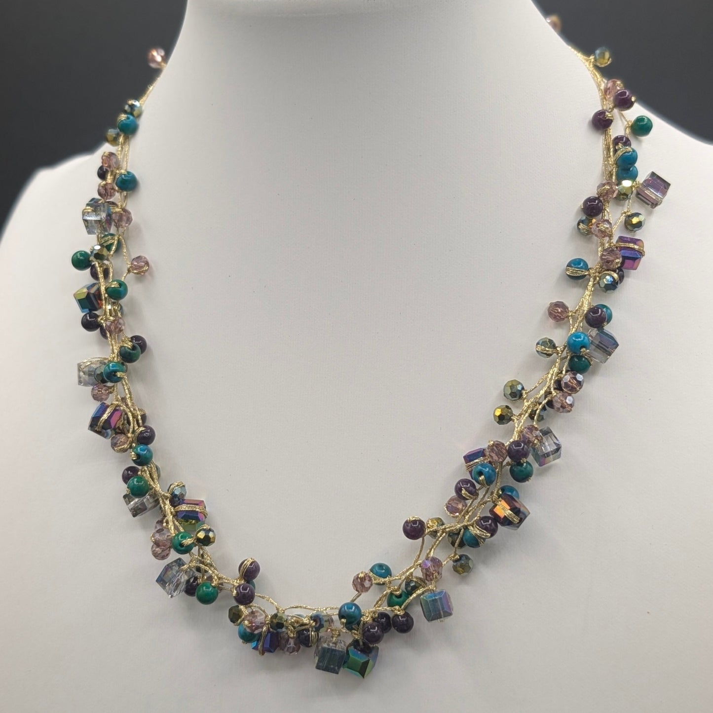 Celestial Twist: Knotted Silk Torsade Necklace with Twilight Sparkle