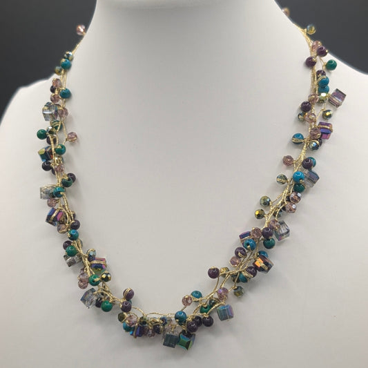Celestial Twist: Knotted Silk Torsade Necklace with Twilight Sparkle