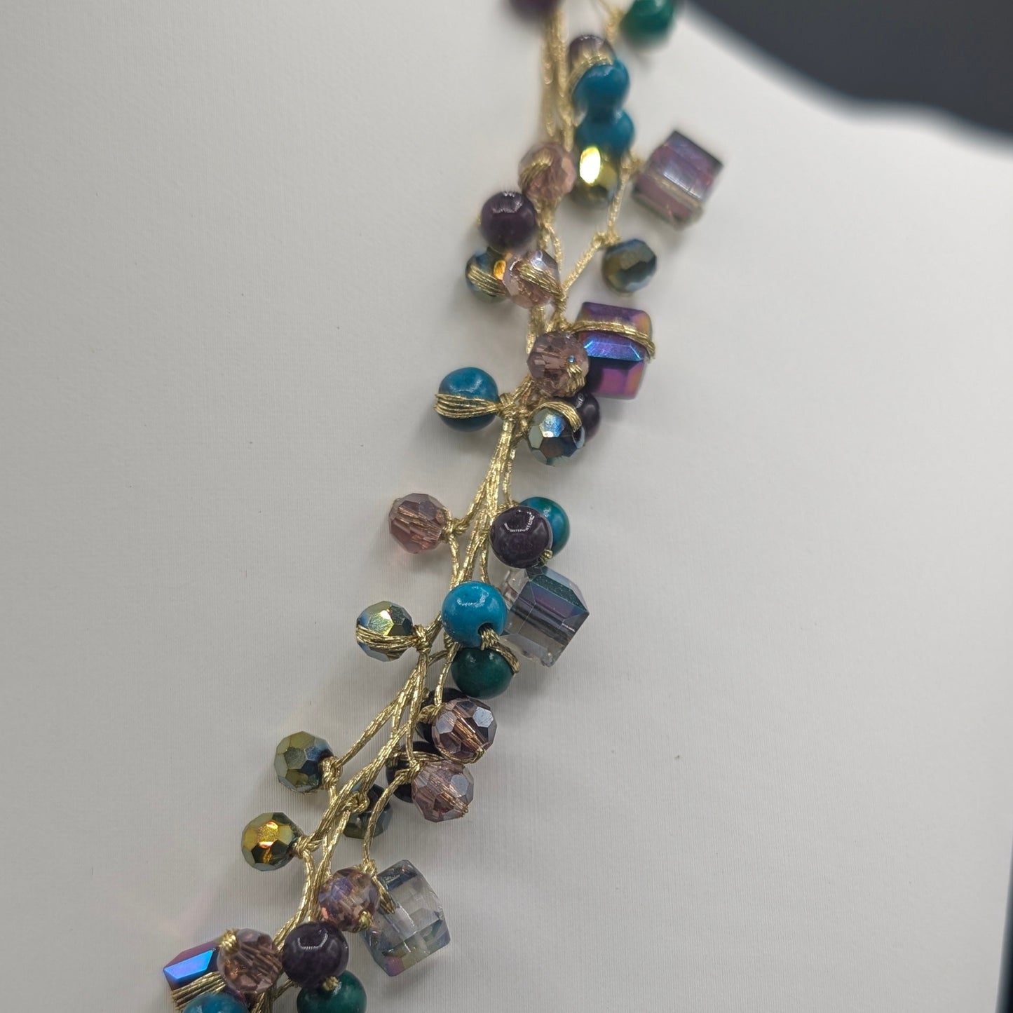 Celestial Twist: Knotted Silk Torsade Necklace with Twilight Sparkle