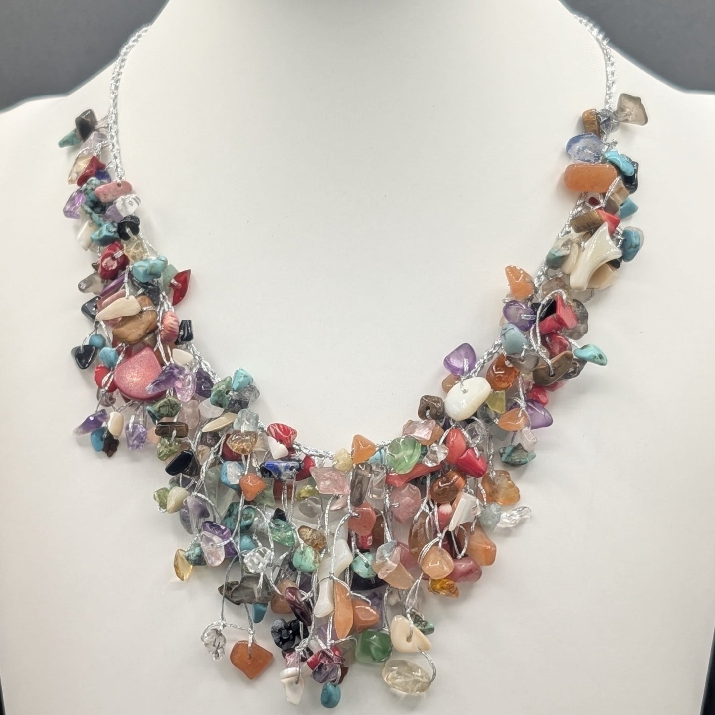 Tangled Constellation Silk Knotted Necklace: A Symphony of Stones and Color
