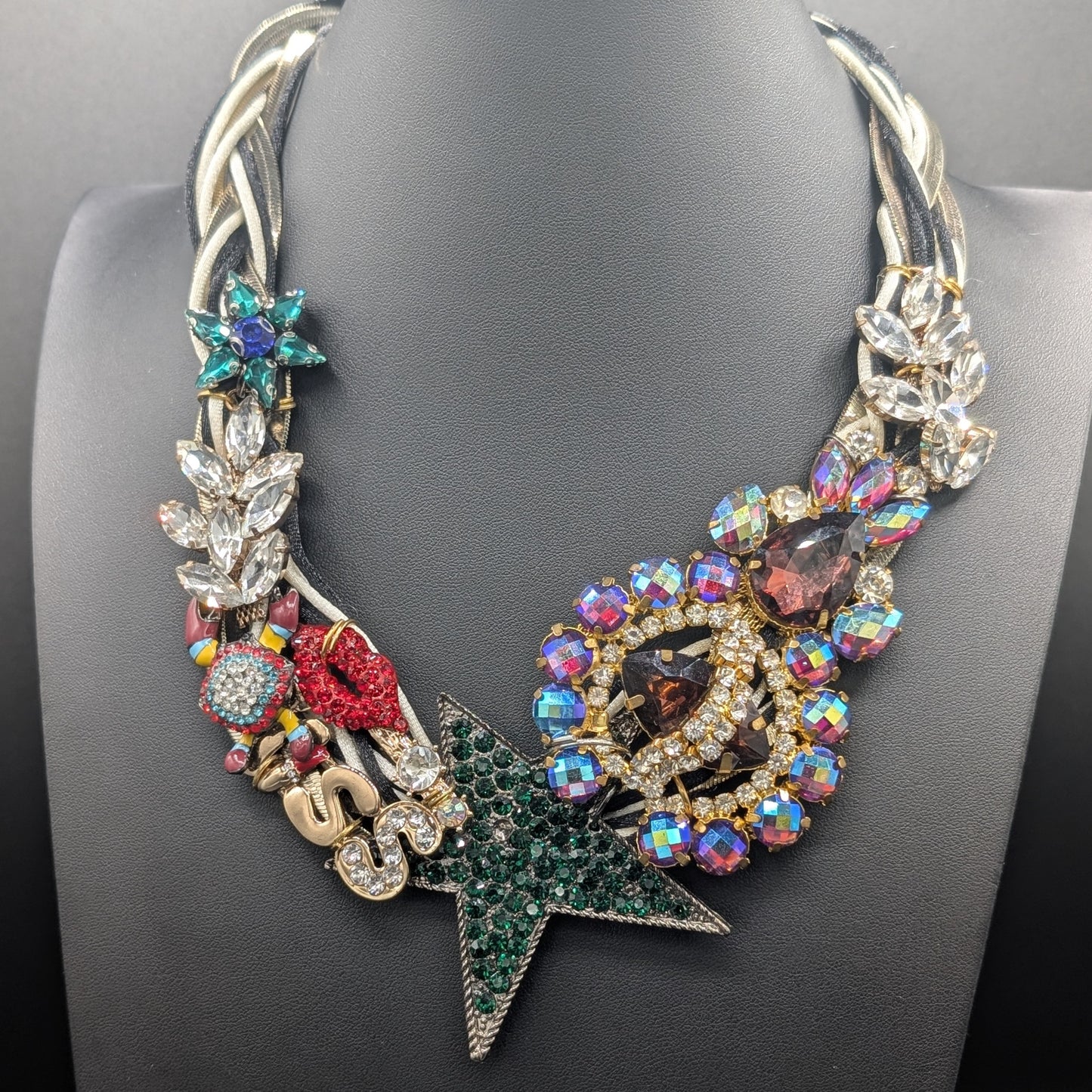 Ribbon Riot: Handmade Braided Ribbon Sparkle Charm Necklace