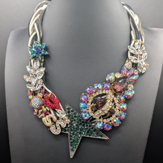 Ribbon Riot: Handmade Braided Ribbon Sparkle Charm Necklace