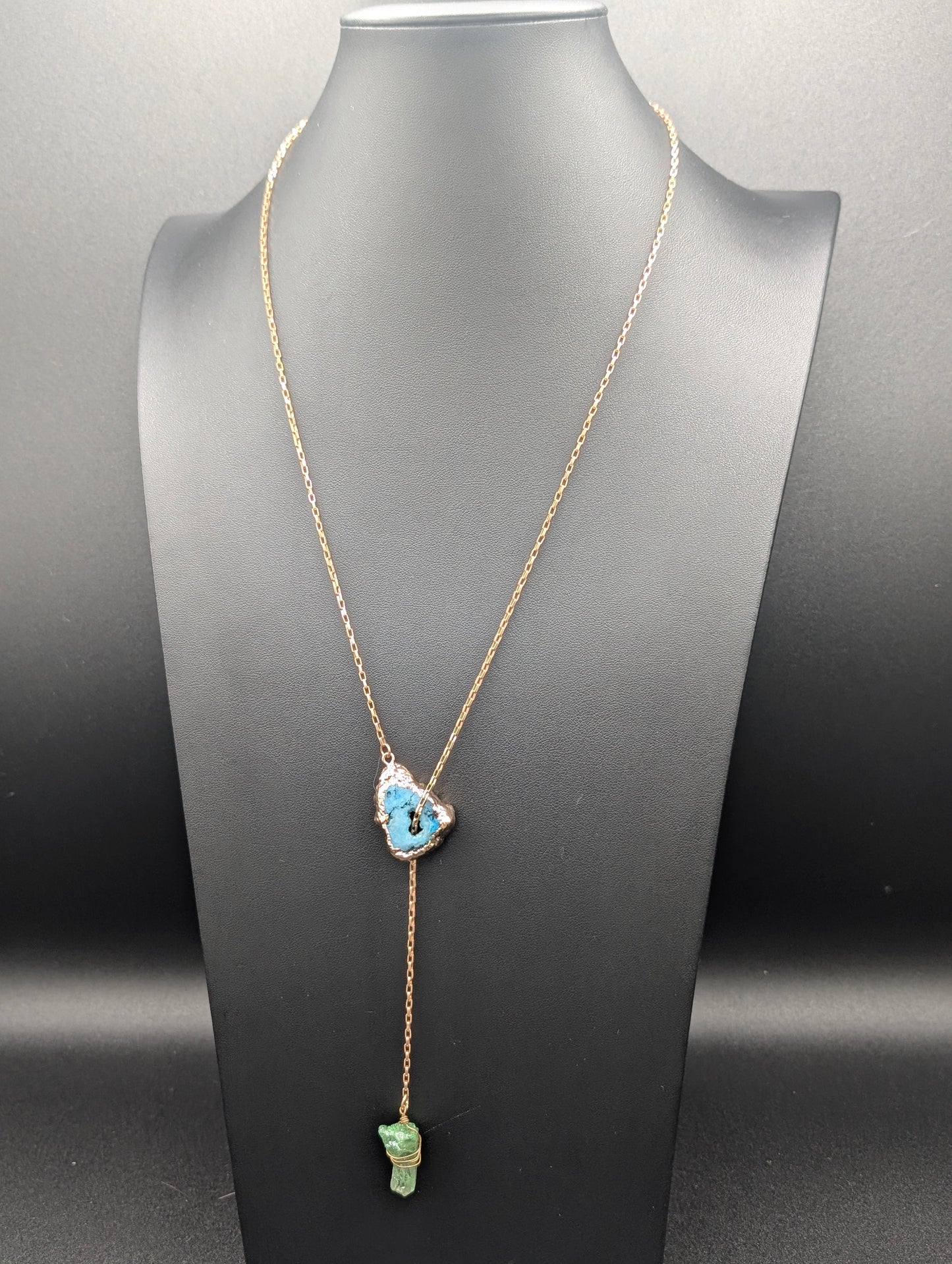 Stone Passage: Slip-Through Lariat Necklace with Natural Stone and Crystal Pendant