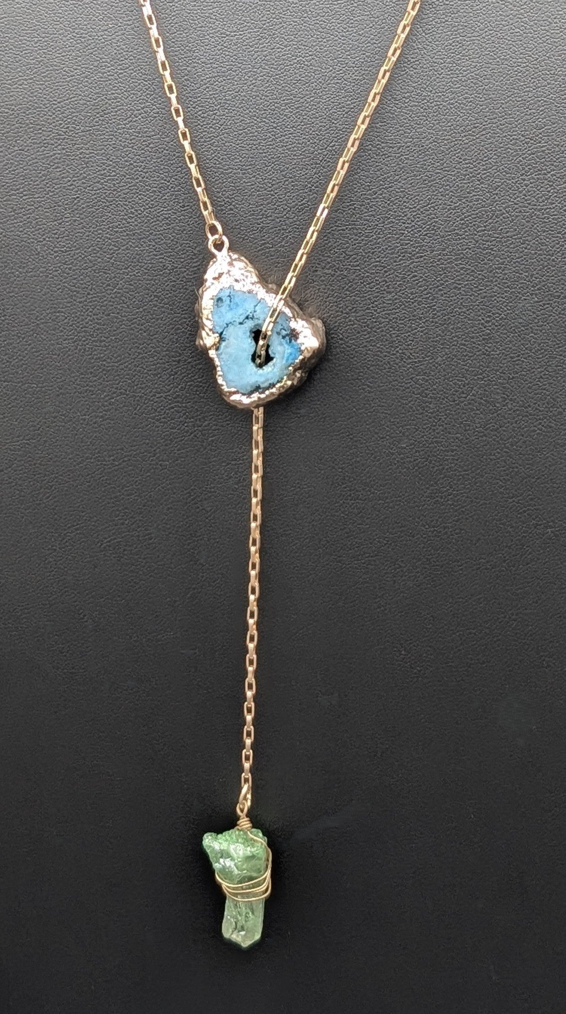 Stone Passage: Slip-Through Lariat Necklace with Natural Stone and Crystal Pendant