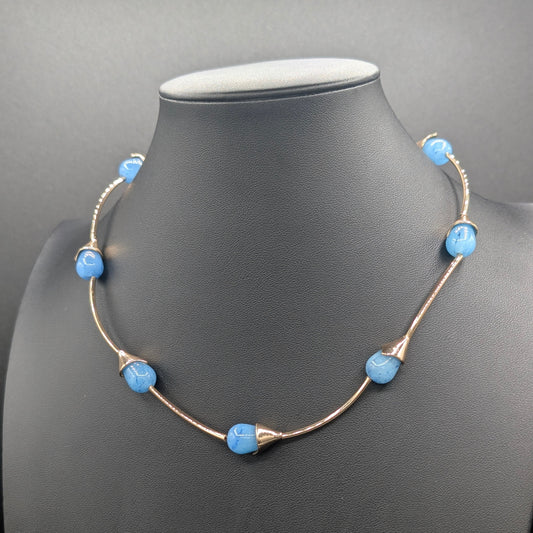 Arctic Halo: Blue Agate Stone Necklace