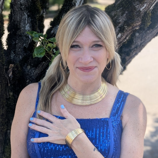 Gilded Pulse: Multi-Layer Gold-Tone Collar Choker & Cuff Bracelet Set