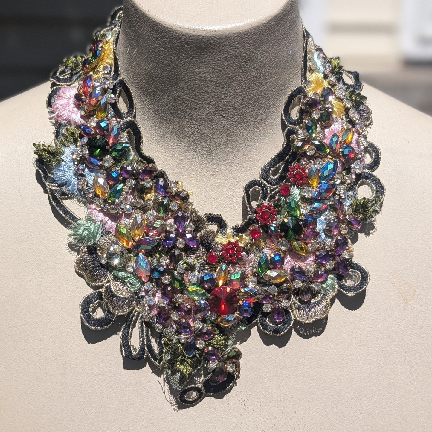 Crystal Tapestry: Handmade Wearable Art: Rhinestone Crystal Bib Statement Necklace