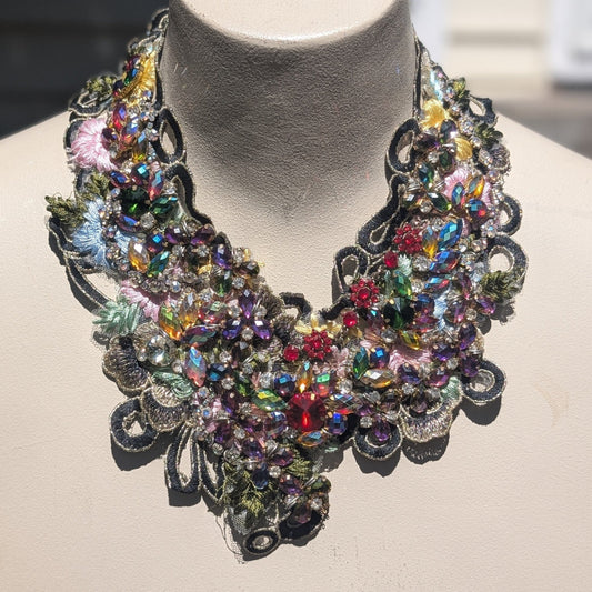 Crystal Tapestry: Handmade Wearable Art: Rhinestone Crystal Bib Statement Necklace