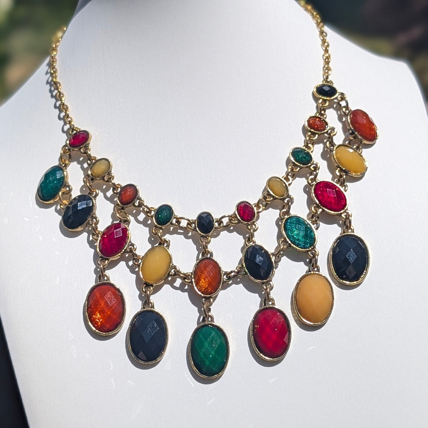 Chandelier Chic: Modernist Jewel Toned Glass Bib Statement Necklace